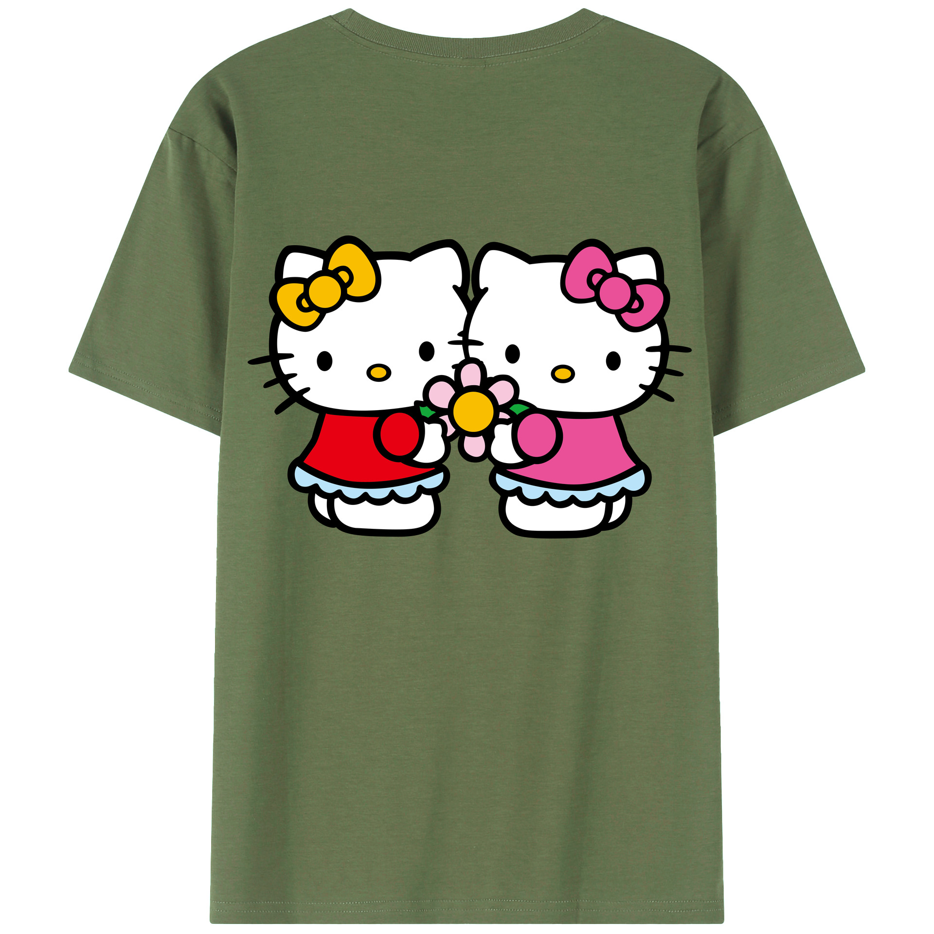 （画像用） Hello Kitty ハローキティ 綿100％ メンズ半袖Tシャツ（バックプリント） 通気性